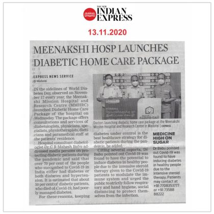 Meenakshi Hosp Launches Diabetic Home Care Package