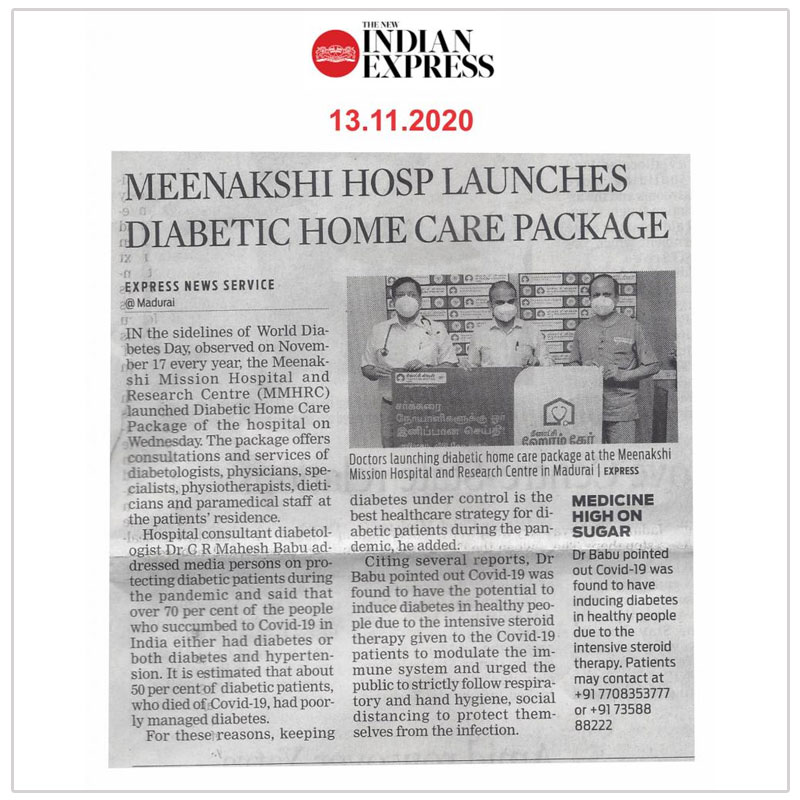 Meenakshi Hosp Launches Diabetic Home Care Package