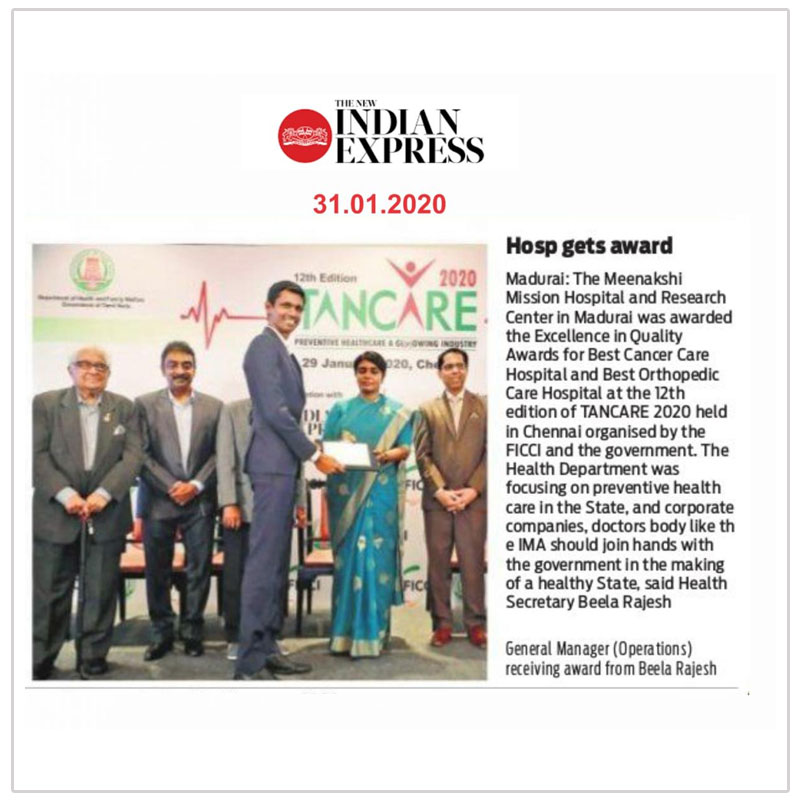 Meenakshi Mission Hospital Research & Center, Madurai was-awarded the excellence in Quality Awards
