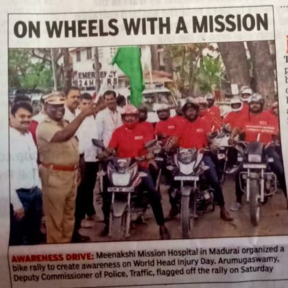 Meenakshi Mission Hospital organizes Bike rally to spread awareness on Head Injury