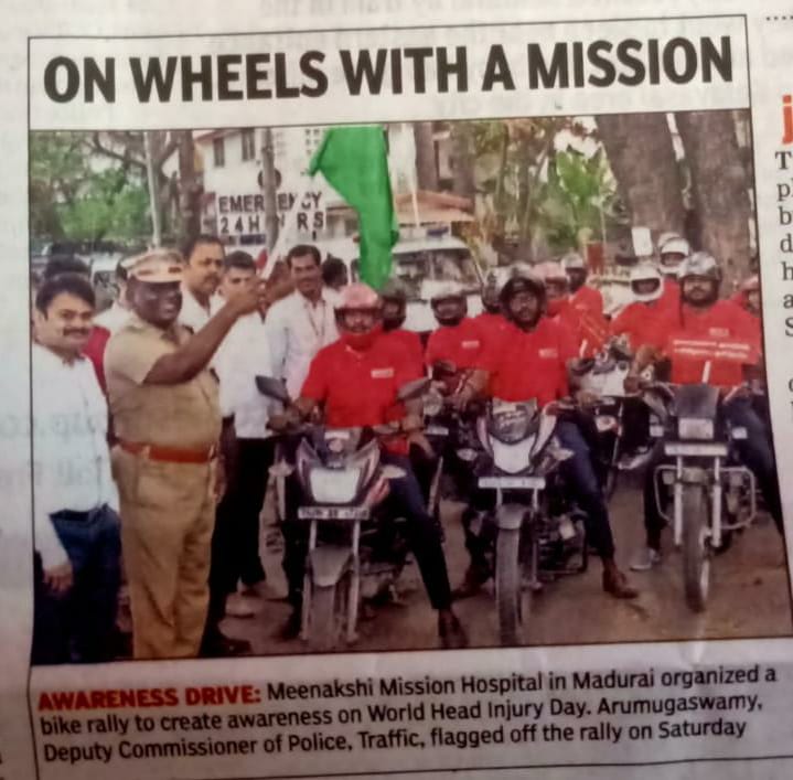 Meenakshi Mission Hospital organizes Bike rally to spread awareness on Head Injury
