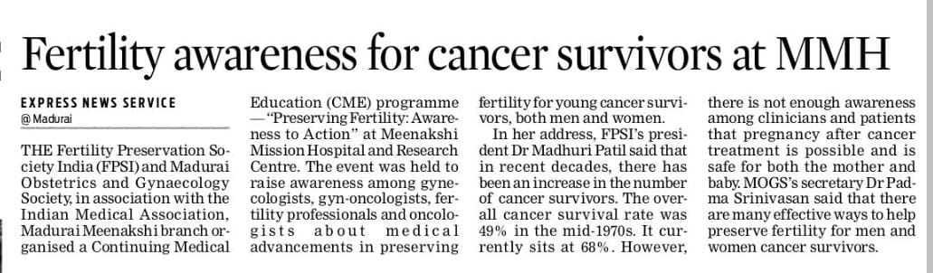 Madurai Meenakshi Mission Hospital organizes CME on Fertility Innovations Benefiting Cancer Survivors