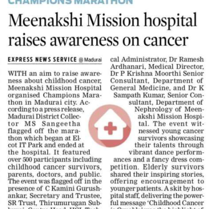 Childhood Cancer Survivors Take the Lead in Meenakshi Mission Hospital’s Champions Marathon